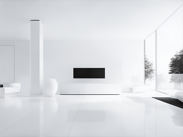 A luxurious modern scene with a stark white background and minimalistic design