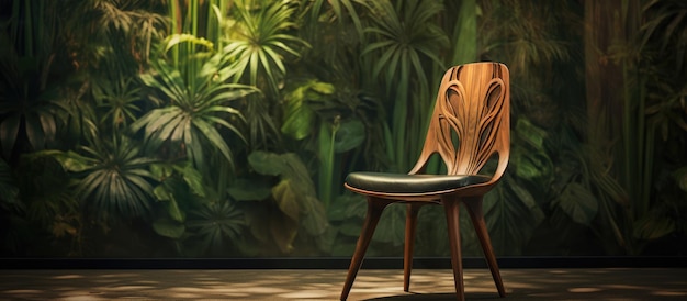 Luxurious modern wooden chair with a vintage natural background pattern