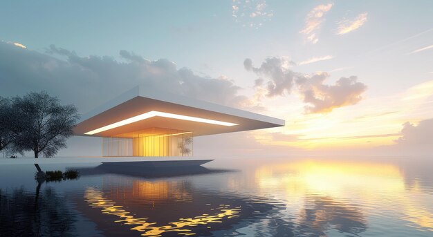 Photo luxurious overwater villa during picturesque sunset