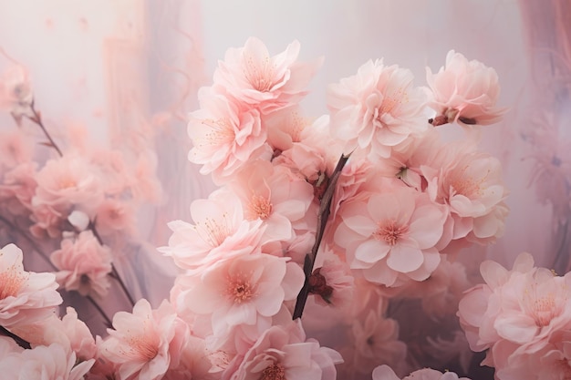 Роскошные пастельные розовые цветы в шелковом текстиле