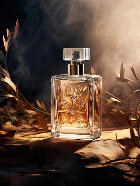 Luxurious perfume bottle mockup exquisite perfume commercial with natural light and rich rextures in