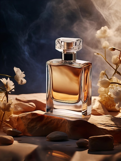 Luxurious perfume bottle mockup exquisite perfume commercial with natural light and rich rextures in