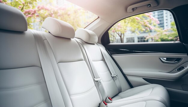 Photo luxurious rear white leather seats of a modern car bright car interior