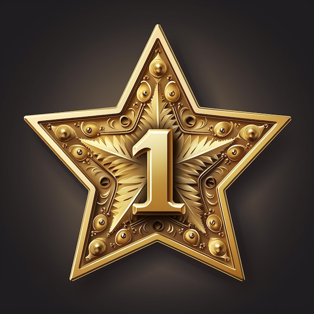 Luxurious Recognition Number One Star Label in Shimmering Gold