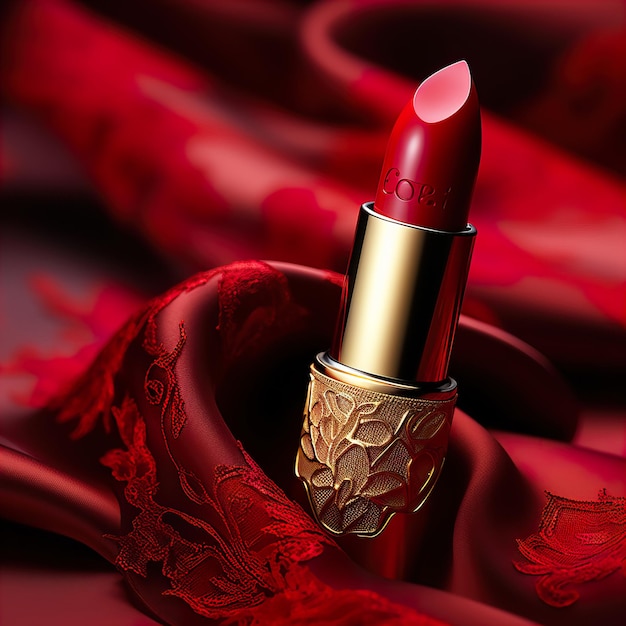 Luxurious red lipstick commercial elegant elite makeup cosmetic presentation premium brand beauty product closeup shot