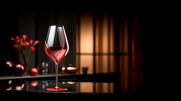 Роскошный красный винный стакан на столе с пространством для копирования на заднем плане Сложное приглашение и роскошь