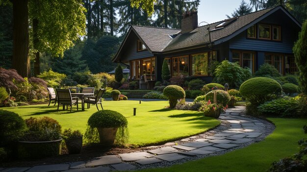 A Luxurious Residential Landscape with Green Lawns