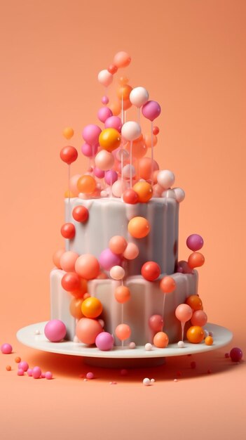 Роскошный круглый десерт с шариками из розового шоколада. Желтый муссовый праздничный торт с генеративным искусственным интеллектом.