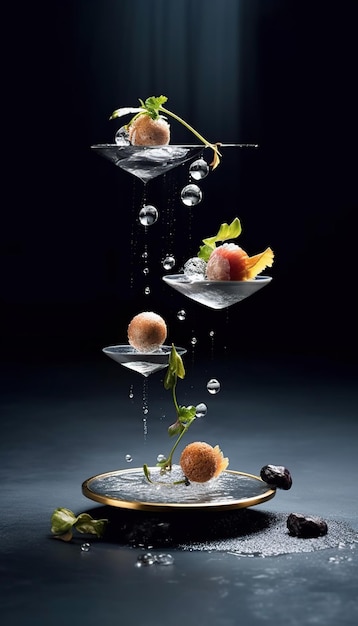 Photo luxurious and sophisticated food healthy avantgarde cuisine minimalist food sculpture