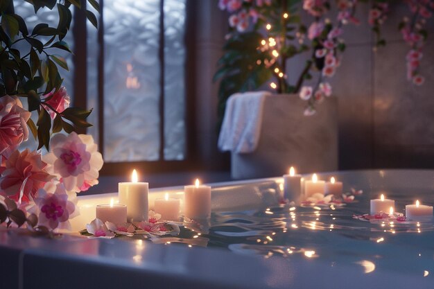 Luxurious spa day with candles and flowers octane