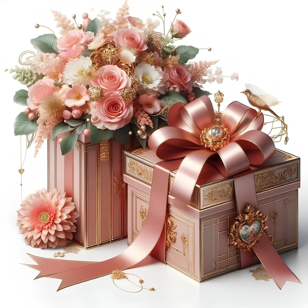 luxurious valentine gift box and flower bouquet