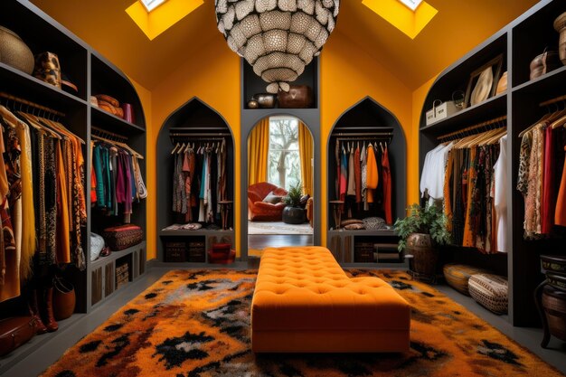 Роскошный гардероб в изысканном марокканском стиле бохо, наполненный яркими цветами