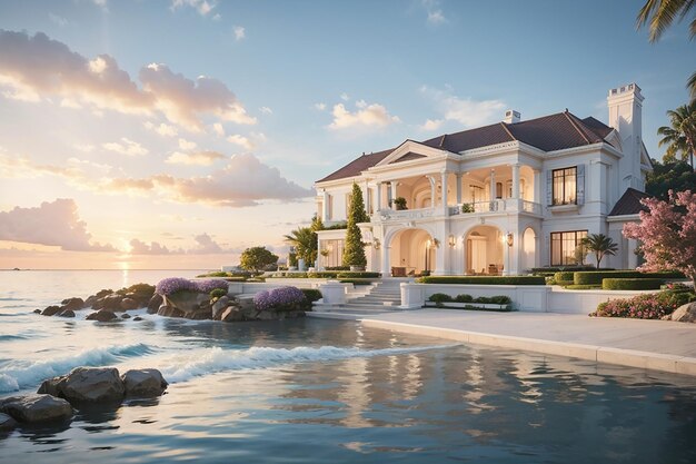 A Luxurious Waterfront Property Escape Your Ultimate Dream Home Luxury Image Inspiration for Real Estate Concept Modern House exterior Decor ideas 3d rendering