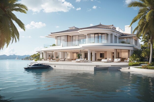 A luxurious waterfront property escape your ultimate dream home luxury image inspiration for real estate concept modern house exterior decor ideas 3d rendering