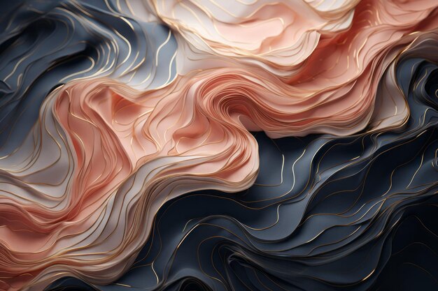 Photo luxurious waves in black blue and peach