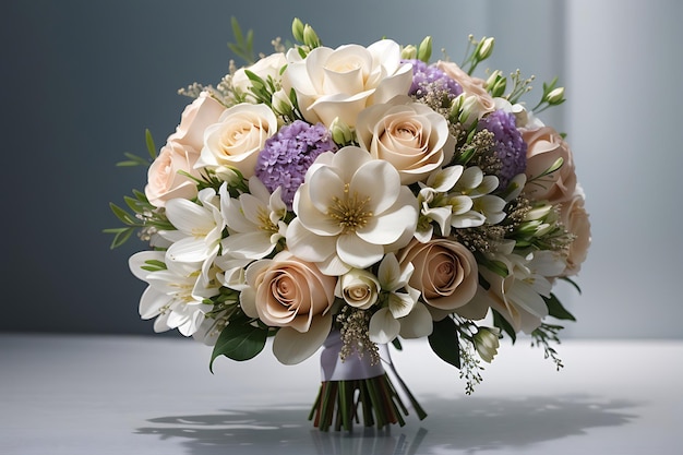 투명 한 배경 에 분리 된 다양한 아름다운 꽃 을 특징 으로 하는 고급스러운 결혼식 꽃다발