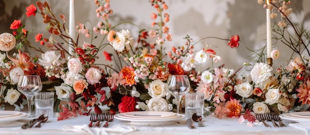 Luxurious wedding table decor with fresh flowers