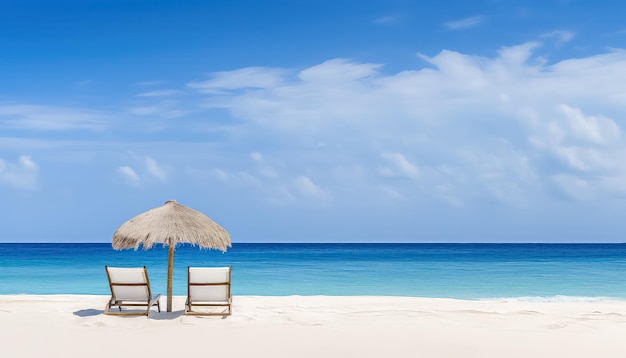 Luxurious white beach with a sun lounger in Mexico