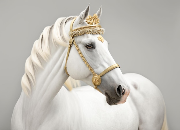 Luxurious white horse on white background