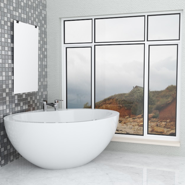 Lussuoso bagno moderno bianco con cornice vuota