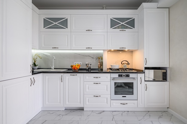 Luxurious white modern kitchen interior