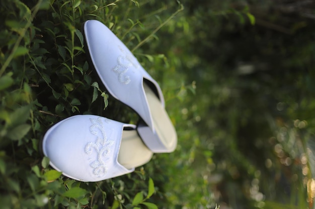 Luxurious white wedding shoes