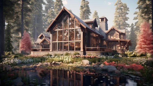 Luxurious Wooden Country House Luxury homes exterior Houses in suburb at summer in north nature