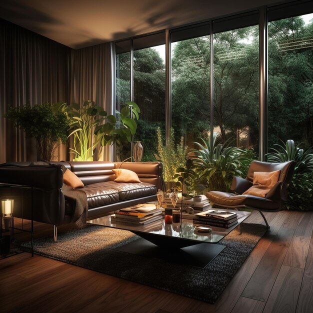 luxurious wooden living room