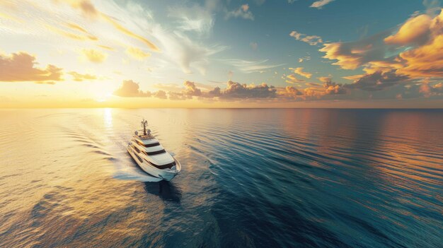 Foto uno yacht di lusso che scivola sulle acque blu dell'oceano che si estendono fino all'orizzonte