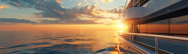 Luxurious yacht sailing on tranquil waters at sunset