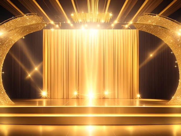 Luxuriously Dynamic Stage With Shimmering Gold Lights Elegant Abstract Background