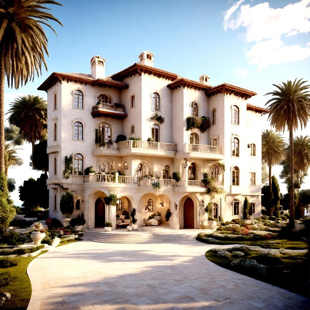 A luxury 3d Modern Mediterranean style villa