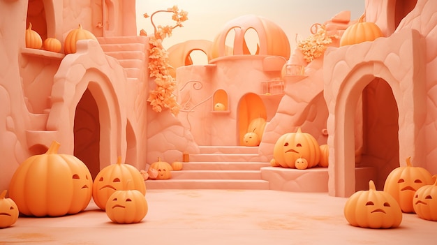 Luxury 3d rendered Halloween background pumpkin vibe