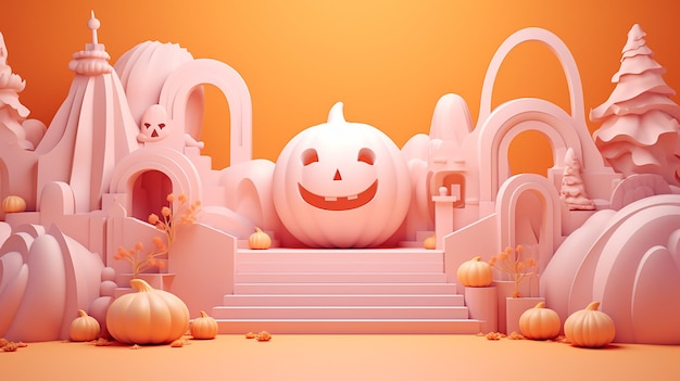 Luxury 3d rendered Halloween background pumpkin vibe