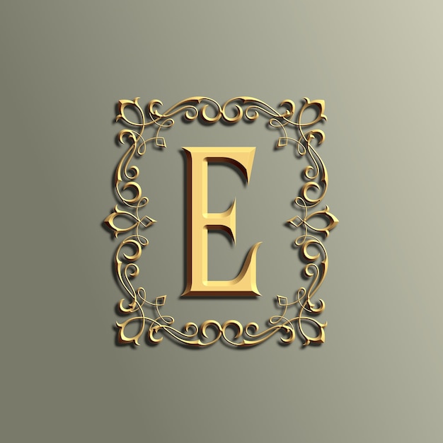 luxury 3d vintage letter E logo with ornament