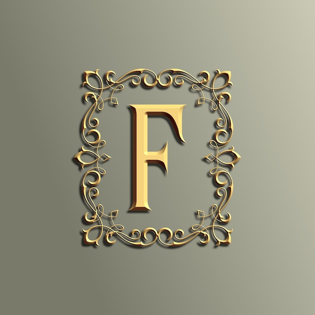 luxury 3d vintage letter F with golden ornament