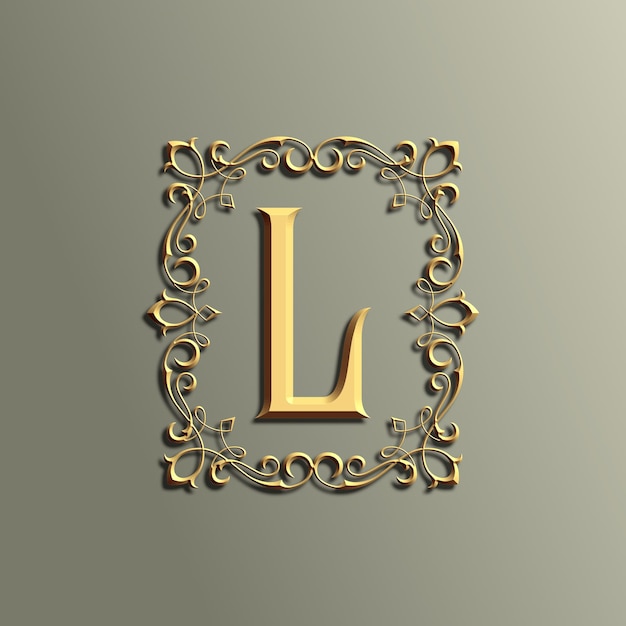 Foto logo di lusso 3d vintage lettera l con ornamento