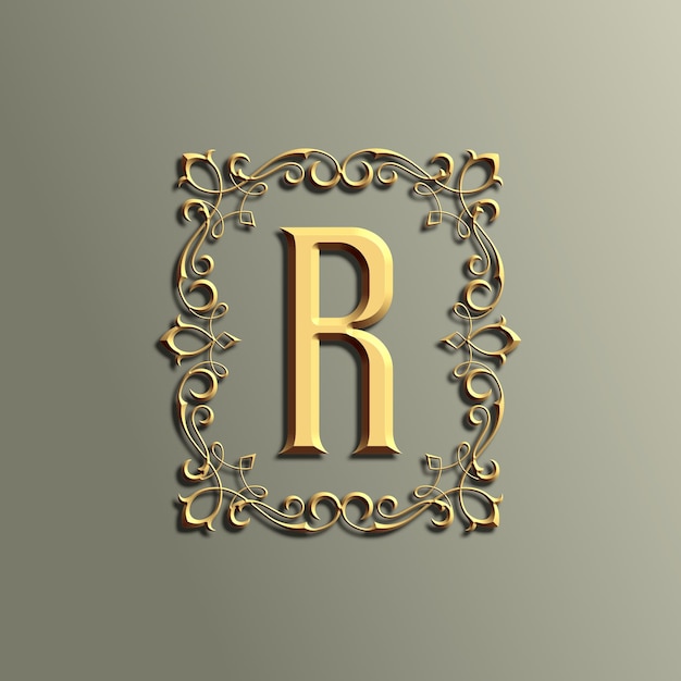 luxury 3d vintage letter R logo with ornament