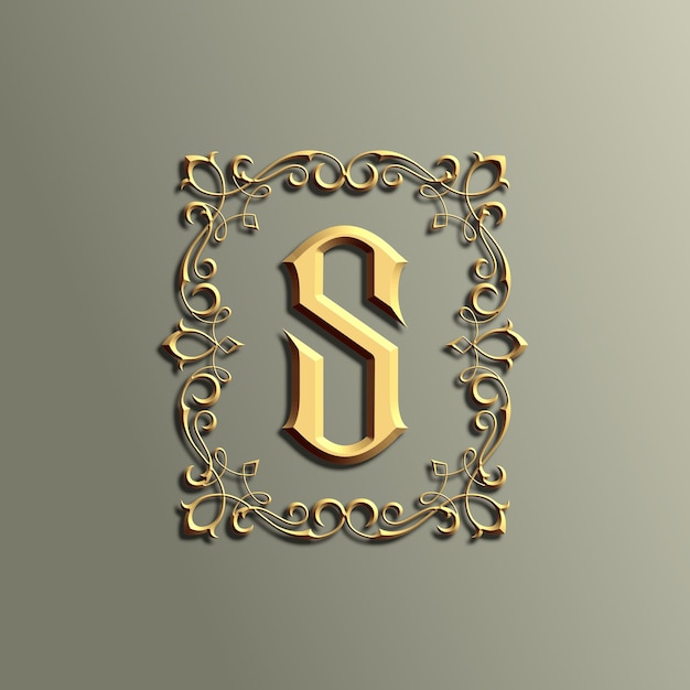 luxury 3d vintage letter S logo with ornament