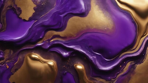 Luxury abstract background in alcohol ink technique purple gold liquid painting scattered acrylic