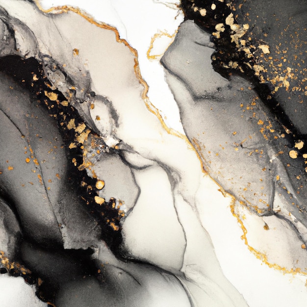 Luxury Abstract Marble Stone Cut in Black, White, Grey and Glowing Golden Veins Illustration