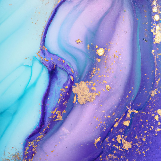 Luxury Abstract Marble Stone Cut in Blue, Purple, Aqua and Glowing Golden Veins Illustration