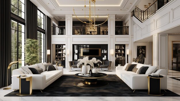 Luxury Apartment with Combination White Black and Gold Colors