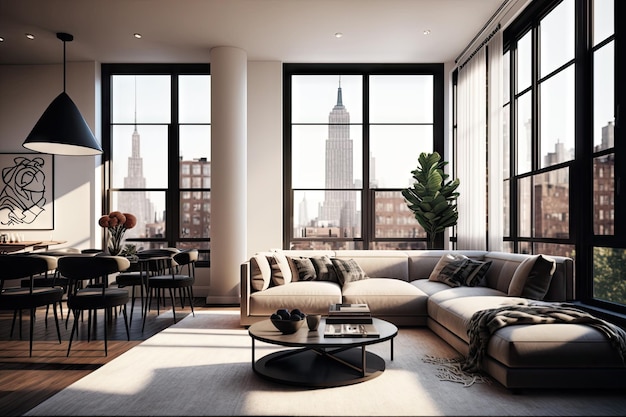 Photo luxury apartment with floortoceiling windows and modern finishes created with generative ai