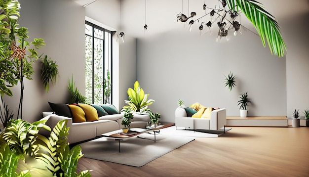 Роскошный архитектурный интерьер гостиной и роскошный диван в современном доме Генеративный AI