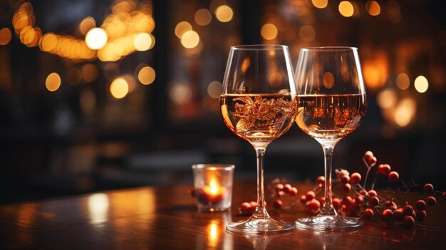 Luxury background of drink glass wine on table celebration christmas night