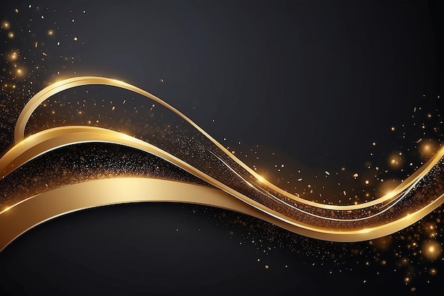 Luxury background with golden line decoration and curve light effect with bokeh elements