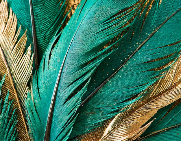 Роскошный фон с голубыми и золотыми перьями