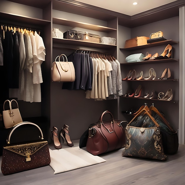 Premium AI Image  Luxury Bags and Shoes in Woman's Closet