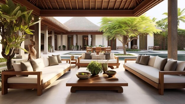 Luxury bali villa with sea views sunbeds and swimming pool traveling asia summer vacation